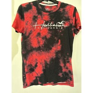 Hollister‎ California T-Shirt Mens XS Red Black Tie Dye Embroidered Logo Graphic